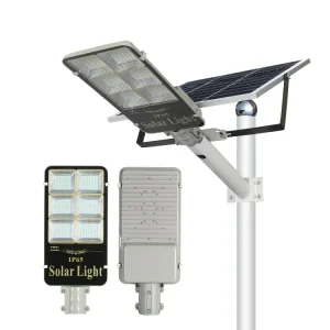 LUZ DE CALLE SOLAR 300W/  IP 65/ CARGA SOLAR /BATERÍA 5 AÑOS DE DURACIÓN/ 2300 Lm/ Ilum 150 m2/ T.C. 5H / T.D. 12 / LED 20% Brillo 18% Fotoelectrónico