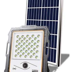 REFLECTOR SOLAR LED CON CAMARA 300 W / 2300 Lm/IP 65 / 150m3/ LED DE ALTA ILUMINACIÓN /  Lente HD de 1080P /T.C. 5H / T.D. 12 H