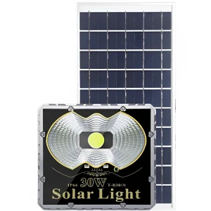 REFLECTOR SOLAR LED 30W / BATERIA DE LITIO /450 Lm / IP 65 /40m3/  T.C. 5H / T.D. 12 H / PROTECCION CONTRA RAYOS / PANTALLA DE POTENCIA