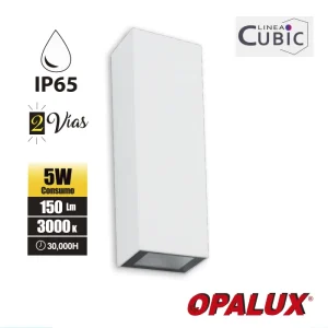 APLIQUE EXTERIOR LED 5W CUBIC 4 "OPALUX" 100-240V 150LM 3000K COLOR BLANCO