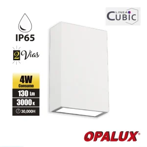APLIQUE EXTERIOR LED 4W CUBIC 8 "OPALUX" 100-240V 130LM 3000K COLOR BLANCO