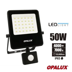 REFLECTOR LED CON SENSOR 50W "OPALUX" 4000LM 7000K 60 LED FOTO TRASERA - IP65