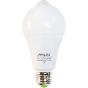 FOCO LED 15W LUZ CALIDA "OPALUX" C/SENSOR DE MOV.NOCTURNO 3000K 1050LM E27 110-240VAC CJX50