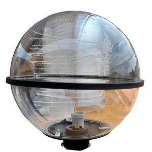 FAROLA TIPO ESFERA PARA ALUMBRADO PUBLICO CON ROSCA E27 (TAMAÑO 35cm) ESPECIAL PARA PARQUES, MARCA LIFE ACRILICO / BASE POLICARBONATO COLOR NEGRO / FABRICACION NACIONAL