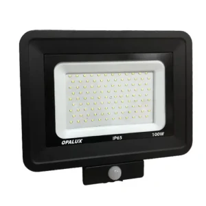 REFLECTOR LED 100W OPALUX 108 LEDS 9000LM 6500K 50,000HRS INC SENSOR MOVIMIENTO DELGADO SLIM COLOR NEGRO LUZ BLANCA IP65 EXTERIORES 220-240V
