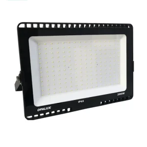 REFLECTOR LED 200W OPALUX 192 LEDS 17000LM 3000K 50,000HRS LUZ CÁLIDA DELGADO SLIM COLOR NEGRO IP65 EXTERIORES 85-265V