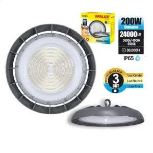 LUMINARIA LED HIGH-BAY 200W  3CCT 24000 LM "OPALUX"  IP65 (LUZ BLANCO 197W-CALIDO 196W-NEUTRO 186W