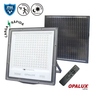 REFLECTOR LED CON PANEL SOLAR  300W "OPALUX" 3000LM, 3000K, BAT 3.2V, 24AH MASTERX3