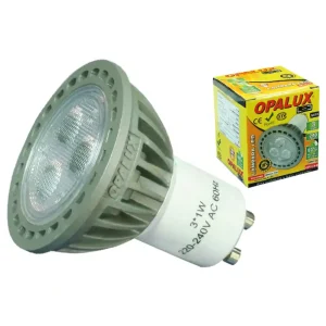 Dicroico led 3W "Opalux"  Luz Blanca 6500K 220v conector GU10 240 lumens 35,000hrs decorativo