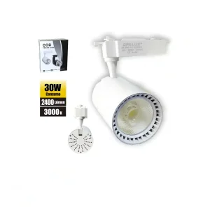 SPOT DE RIEL 30W OPALUX 3000K 2400LM 35000HRS DIRECCIONABLE COLOR BLANCO CON LUZ CALIDA AMARILLA
