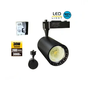 SPOT DE RIEL 30W OPALUX 3000K 2400LM 35000HRS DIRECCIONABLE COLOR NEGRO CON LUZ CALIDA AMARILLA