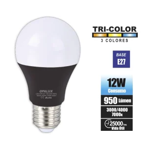 FOCO LED 12W A60 BASE COLOR NEGRO "OPALUX" 3CCT 7000K-4000K-3000K E27 230°