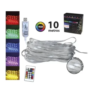 LUZ LED USB DECORATIVA 50 LED RGB 10 MT C/CONTROL MASTERX120