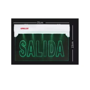 Señal de seguridad LED “Opalux” 35.5x22cm iluminada mica “SALIDA” Bajo Relieve 6 Hrs 5 leds cumple INDECI incluye accesorios 3 tipo de montaje cuerpo ABS blanco