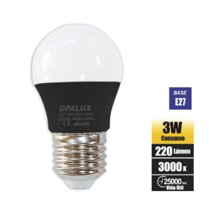 FOCO LED 3W G45 BASE COLOR NEGRO "OPALUX" 100-240V 220LM 3000K E27 230° CJX200