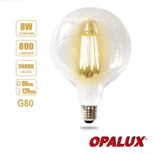 FOCO VINTAGE G80 8W 3000K 800LM 185-265V E27 "OPALUX" CALIDO MASTERX20