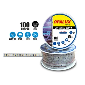 CINTA LED IP65 "OPALUX" 220V AC 1300LM 7200K 240LEDS 100MTS.
