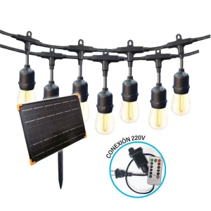 GUIRNALDA DECORATIVA CON PANEL SOLAR / 220V "OPALUX" 10 METROS. CON USB + TIPO C / EXTENSIÓN TOTAL CABLE 12MT