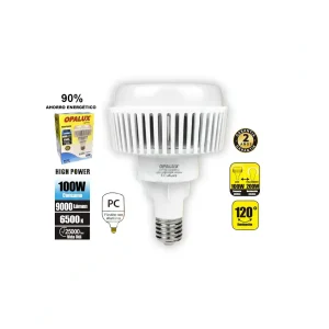 FOCO BOTELLA E40 100W OPALUX 224 LEDS 9000LM 6500K 25000HRS LUZ BLANCA 110V-240V ALUMINIO Y PVC