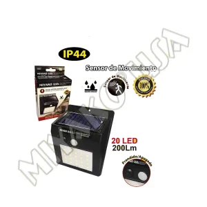 LUZ DE PASO SOLAR LED 3W MIYAKO USA 200LM CON CON PANEL SOLAR Y SENSOR DE MOVIMIENTO  IP64 USO EXTERIOR COLOR NEGRO