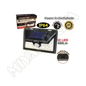 LUZ DE PASO SOLAR LED 5W MIYAKO USA 450LM CON CON PANEL SOLAR Y SENSOR DE MOVIMIENTO IP64 USO EXTERIOR COLOR NEGRO