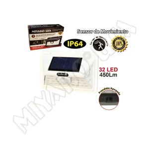 LUZ DE PASO SOLAR LED 5W MIYAKO USA 450LM CON PANEL SOLAR Y SENSOR DE MOVIMIENTOIP64 USO EXTERIOR COLOR BLANCO
