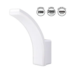 APLIQUE EXTERIOR LED MODELO CURVE "OPALUX" BLANCO 20W, 2000 LÚMENES, 4000K IP65